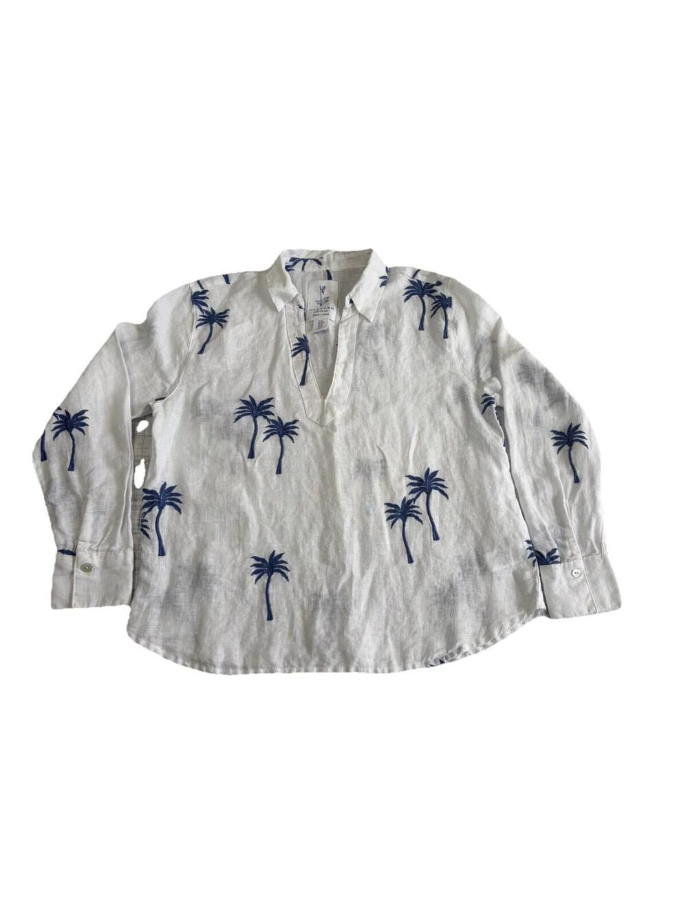 Calypso St Barth Linen Top Womens M Printed Palm Tree Tropical Coastal Aloha